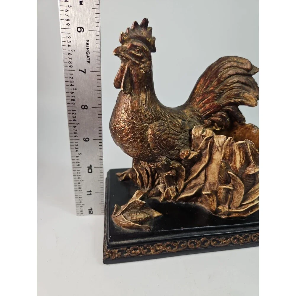 Vintage Heavy Resin Bronze Color Rooster Toothpick Holder Black Farmhouse Rustic